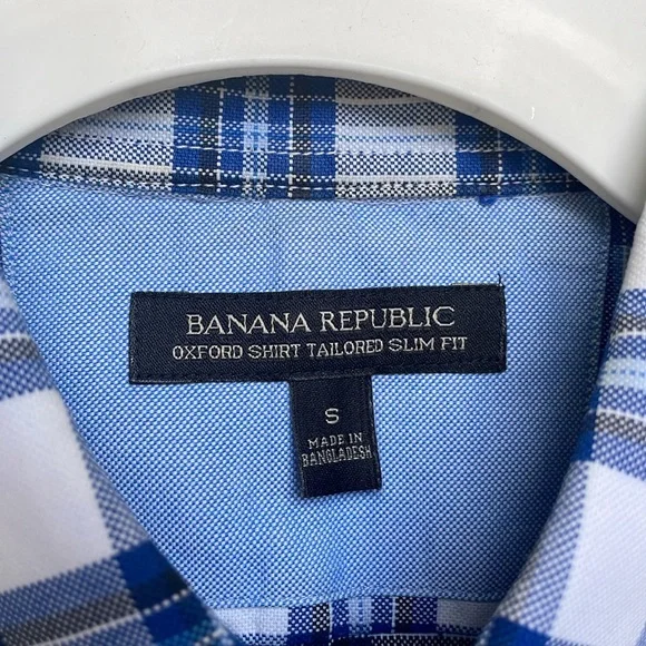 Banana Republic dress shirt SMALL Oxford tailored slim fit blue plaid - Picture 4 of 7